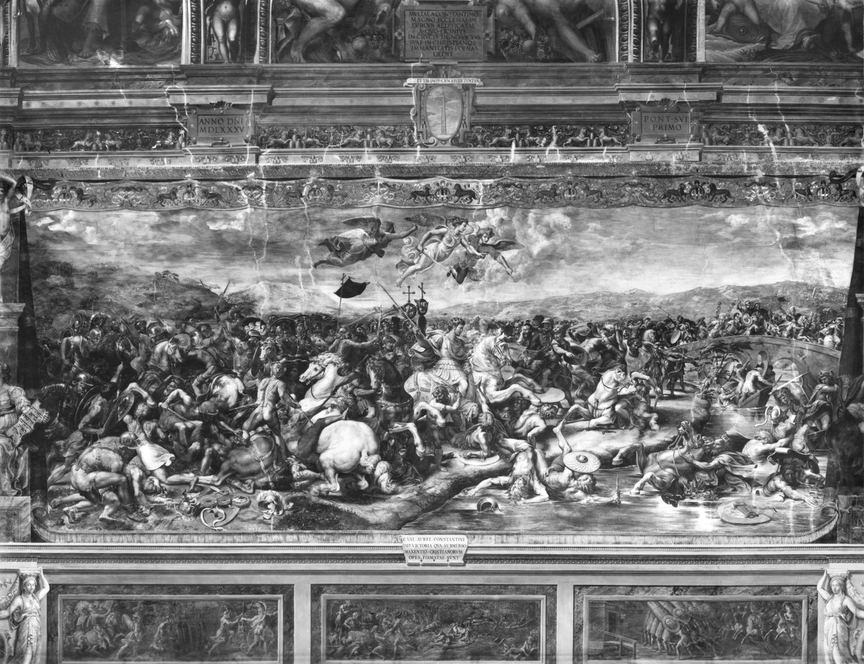 A batalha de Constantino, da Sala di Costantino, salas de Rafael (ver também 252778) de Giulio Romano
