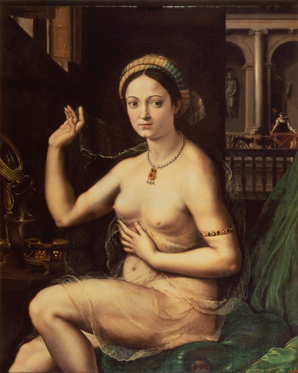 Mulher com um espelho de Giulio Romano