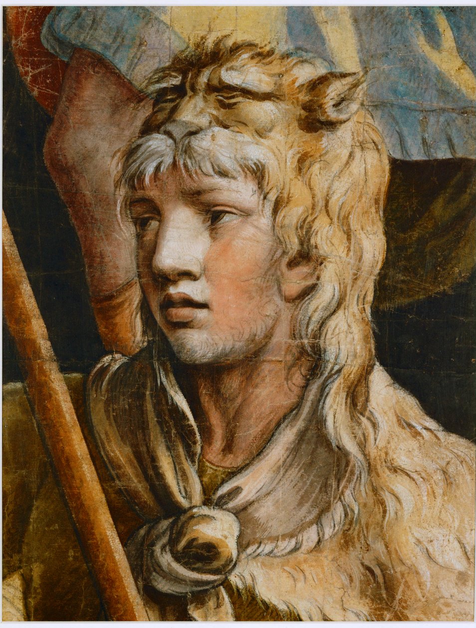 Hércules jovem. Giz preto colorido de Giulio Romano