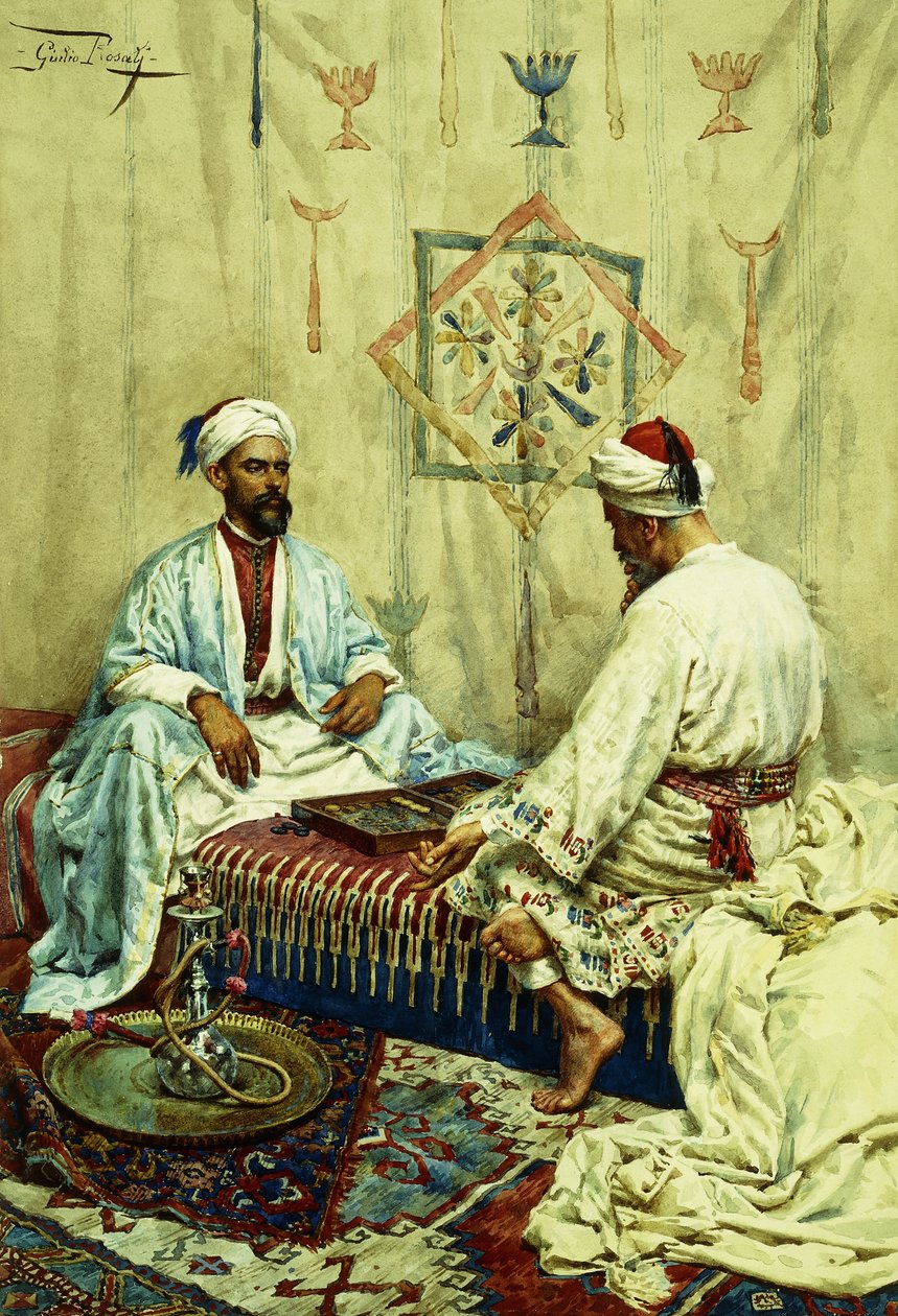 Árabes jogando gamão no interior, de Giulio Rosati