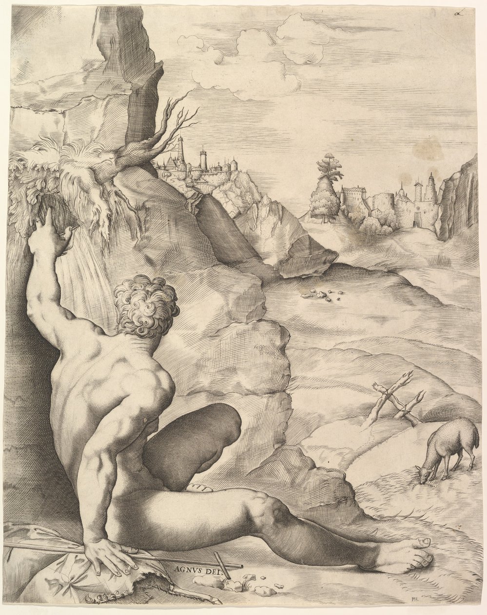 João Batista no Deserto, ca. 1545-55. de Giulio Sanuto