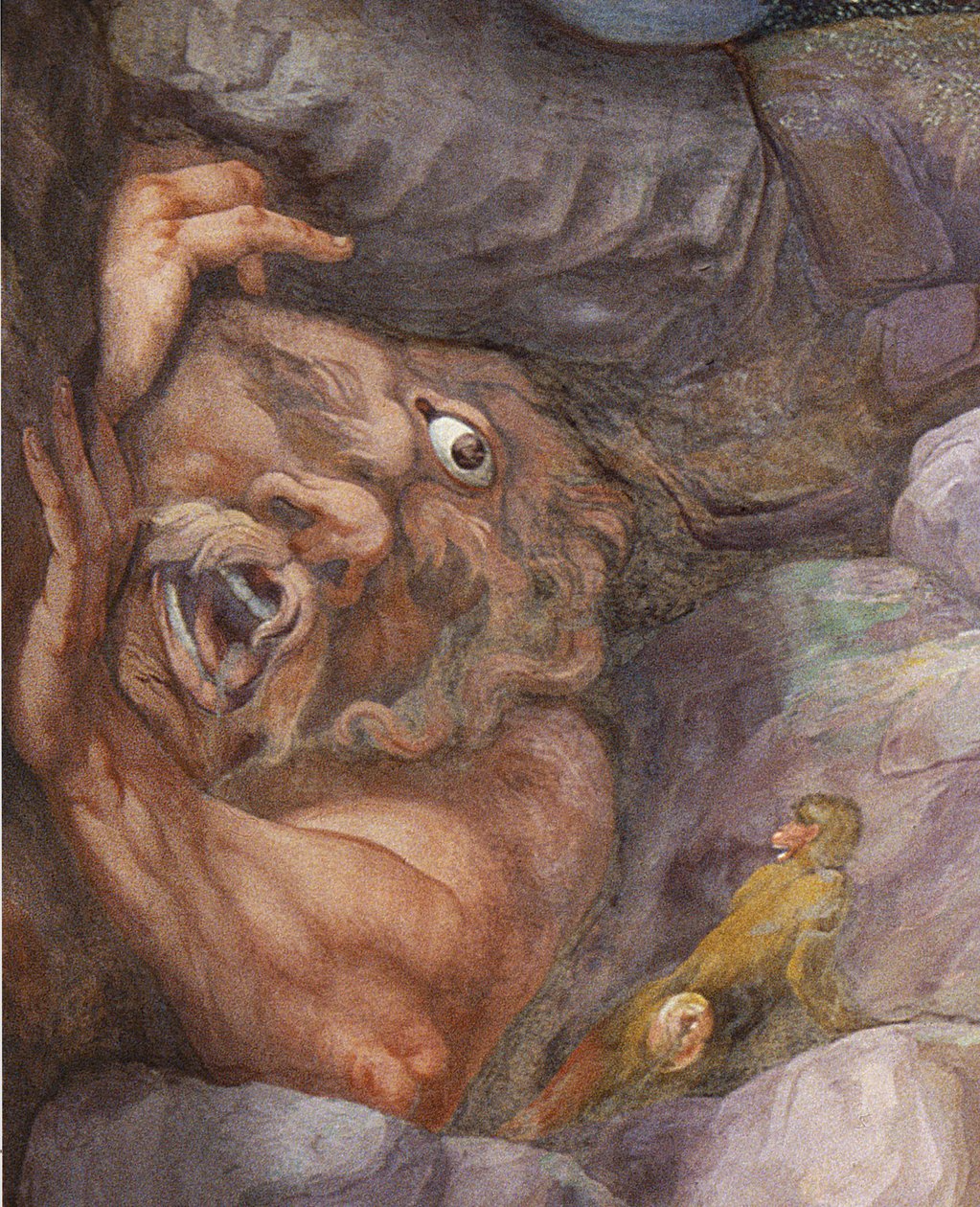 Detalhe do ciclope, da destruição dos gigantes pelos raios de Júpiter, Sala dei Giganti, 1536 de Giulio workshop of Romano