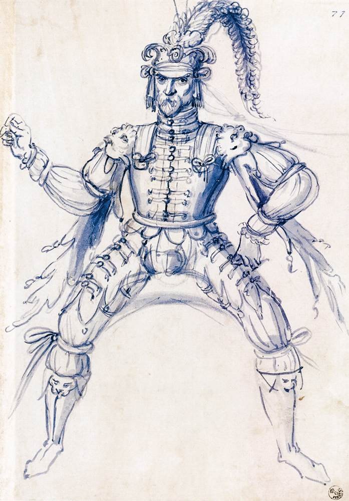 Traje de desenho para um cavaleiro a cavalo de Giuseppe Arcimboldo