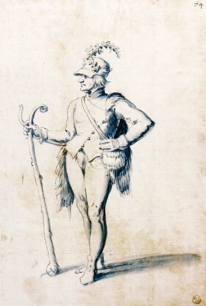 Traje de desenho para uma figura masculina com stave de Giuseppe Arcimboldo