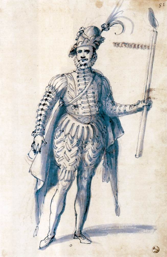 Traje de desenho para uma figura masculina com tocha de Giuseppe Arcimboldo