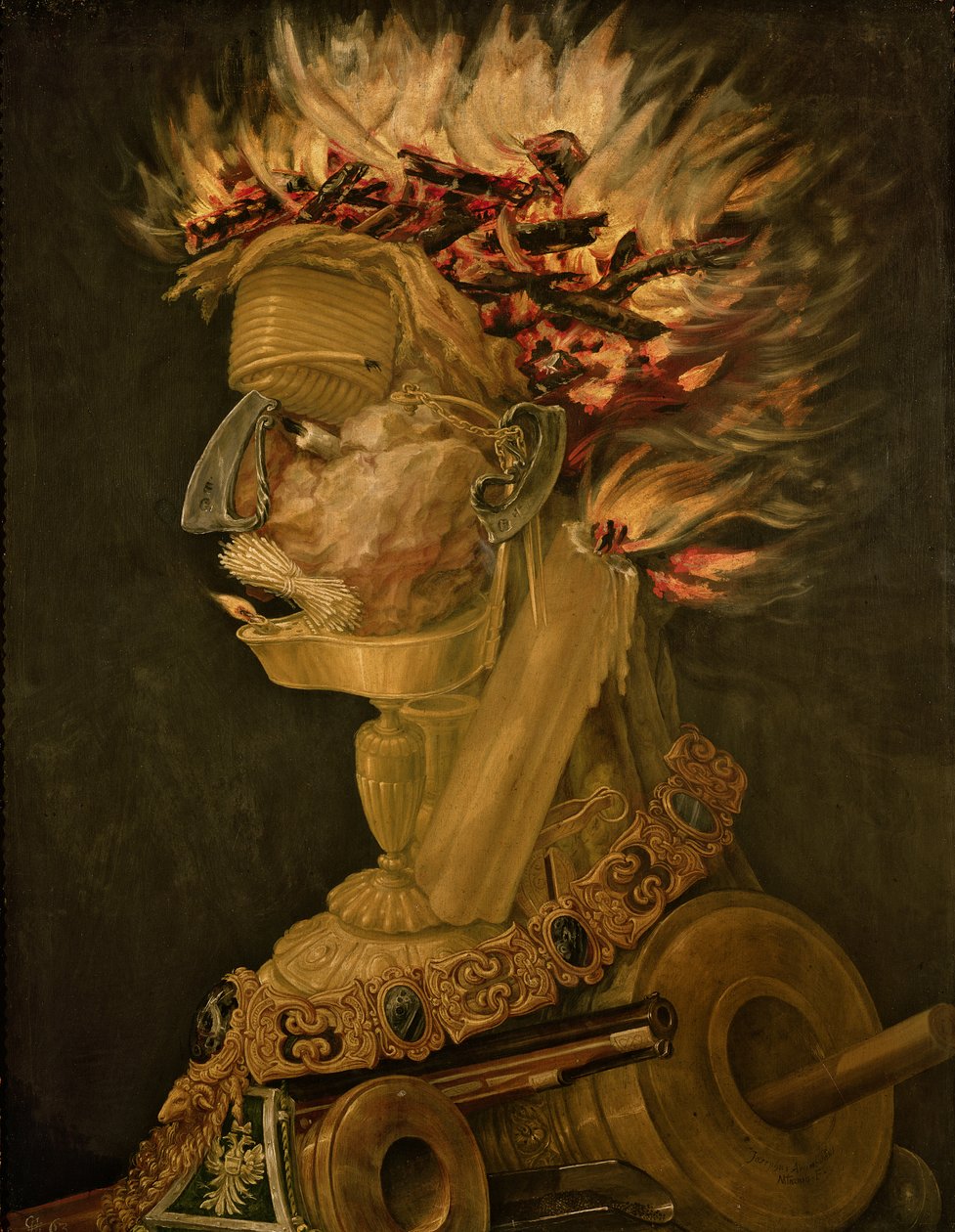 Fogo, 1566 (óleo sobre madeira) de Giuseppe Arcimboldo