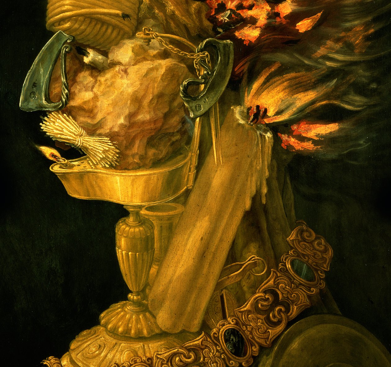 Fogo, 1566 óleo em detalhe de madeira de 66136 de Giuseppe Arcimboldo