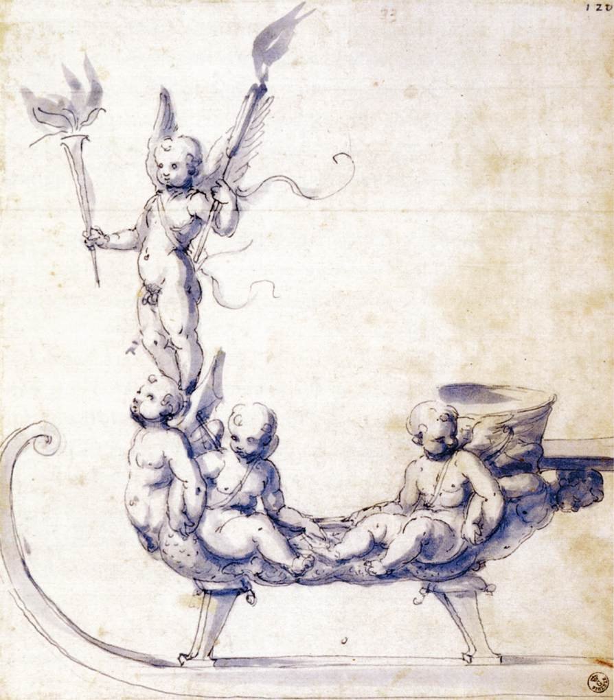 Esboço para um trenó com Putti de Giuseppe Arcimboldo