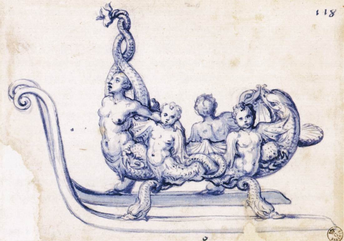 Esboço para um trenó com uma sirene de Giuseppe Arcimboldo