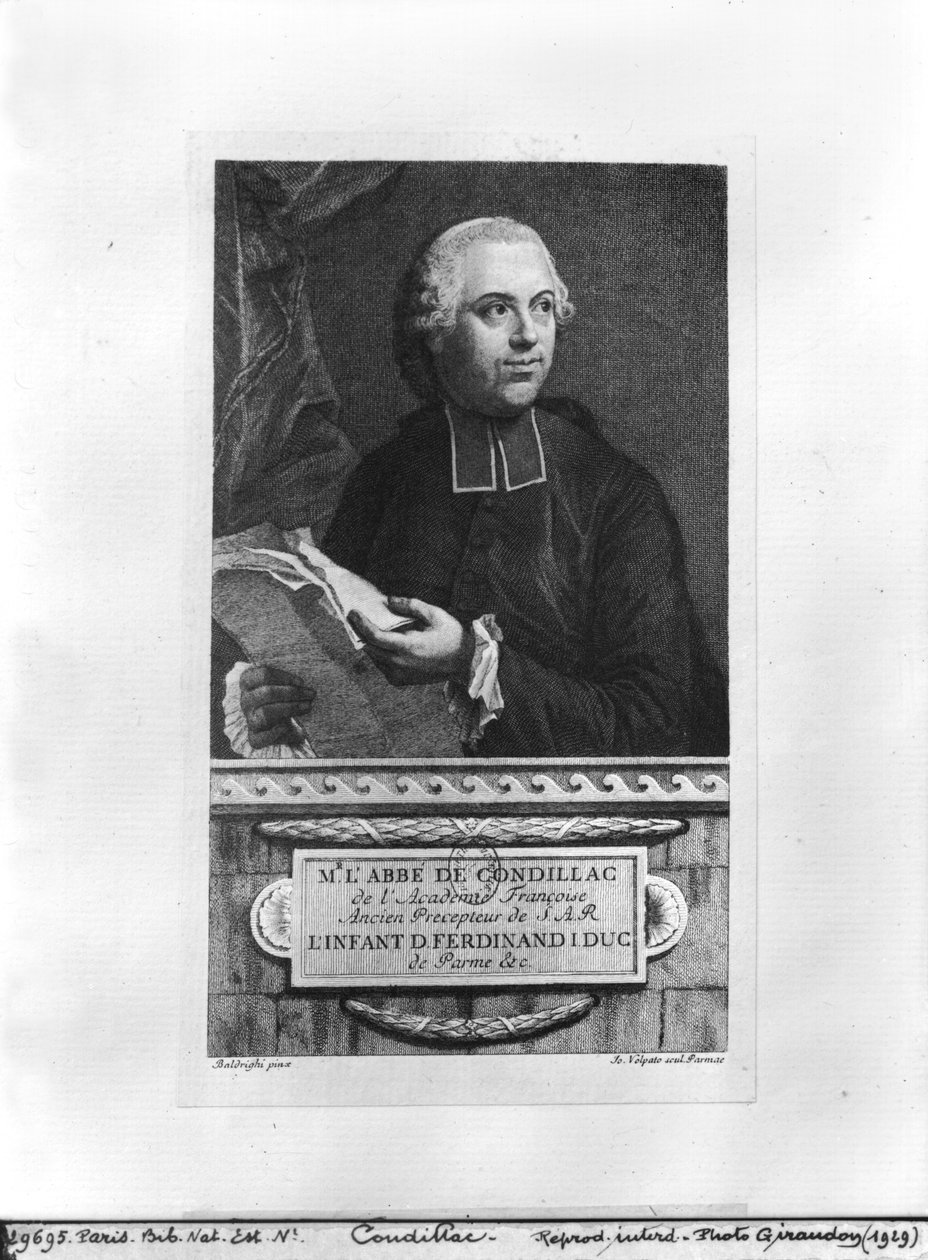 Etienne Bonnot de Condillac (1715-80) 2 ª metade do século 18, gravada por Giovanni Volpato (1733-1803) de Giuseppe Baldrighi