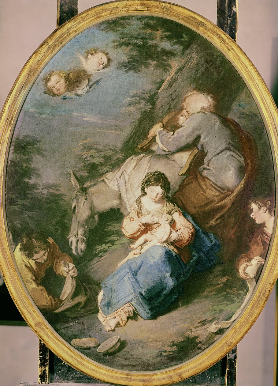Descanse durante o vôo para o Egito, c.1740s de Giuseppe Bazzani