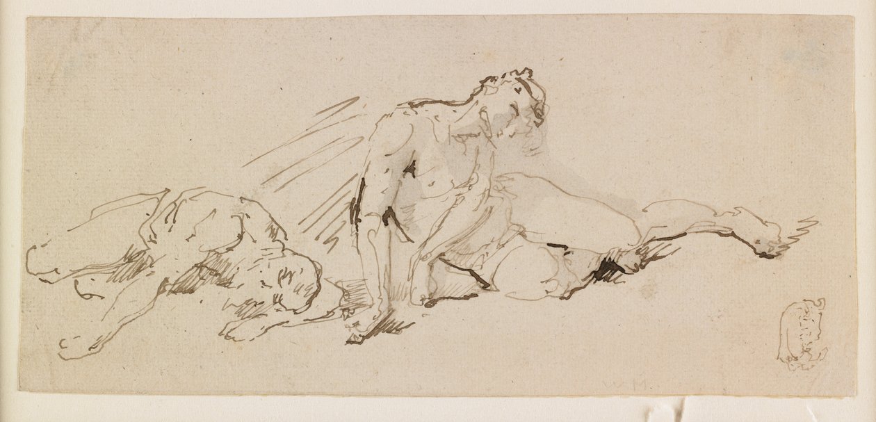 Duas Figuras Masculinas (Estudo para a Ressurreição) (caneta e tinta marrom e cinza) de Giuseppe Bernardino Bison