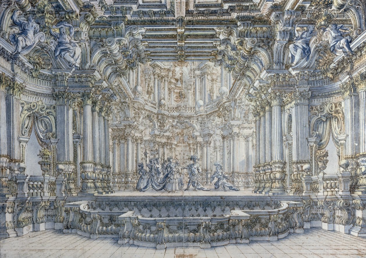 Conjunto de palcos de teatro (caneta e papel higiênico) de Giuseppe Bibiena