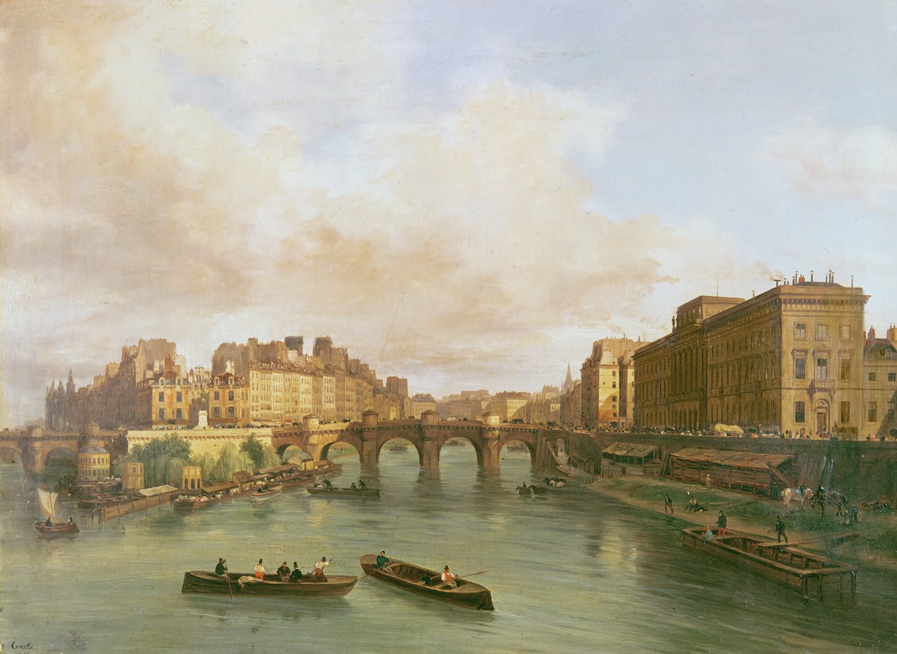A Pont Neuf, Ilha Cité, Paris Mint e Conti Quay, 1832 de Giuseppe Canella