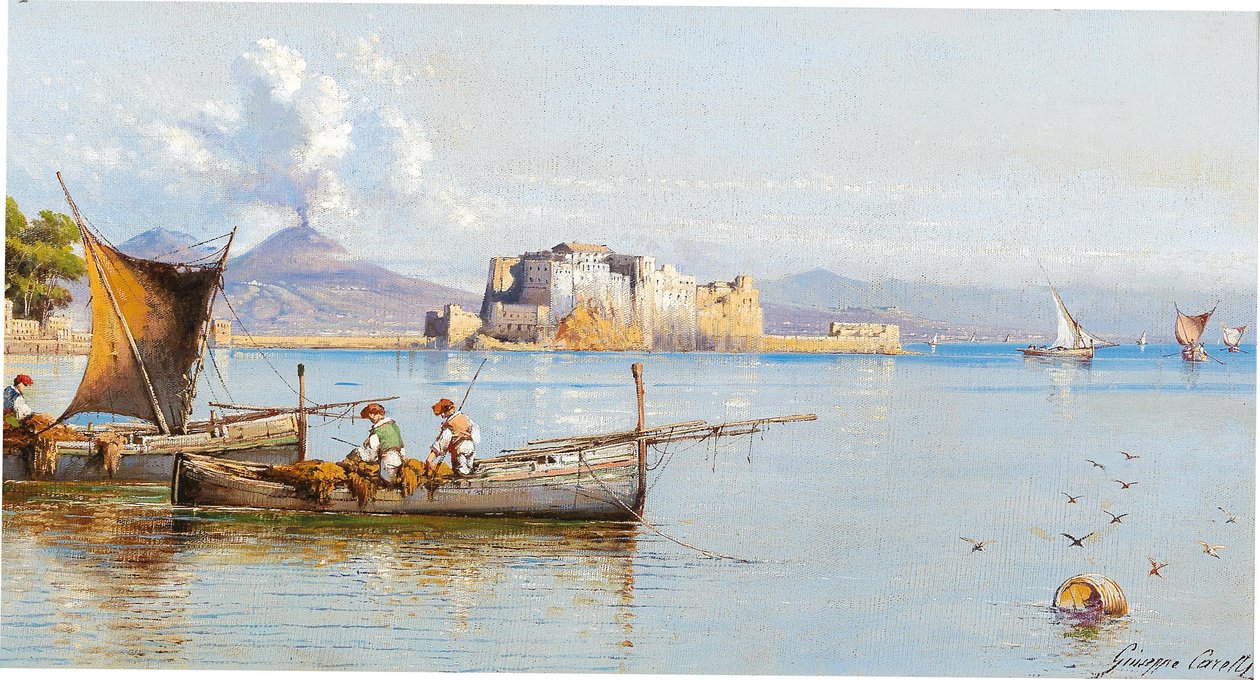 Pescadores, golfo, de, nápoles, vesuvius, em, a, fundo de Giuseppe Carelli