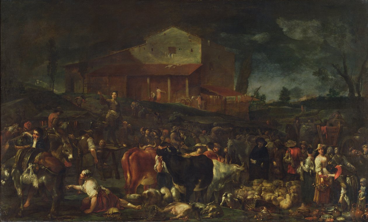 A Feira em Poggio a Caiano, 1709 de Giuseppe Maria Crespi