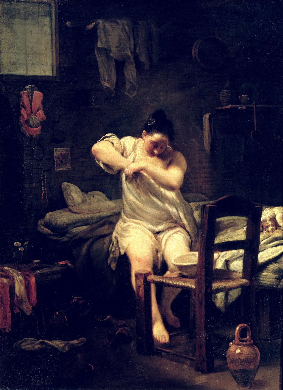A pulga, 1710-30 (óleo em cobre) de Giuseppe Maria Crespi