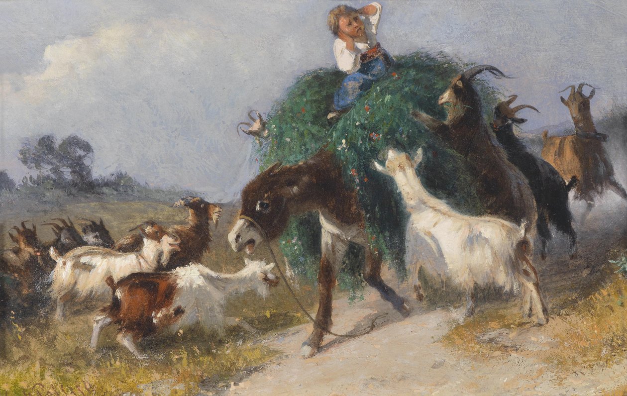 Cabras conquistam um carrinho de feno de Giuseppe Palizzi