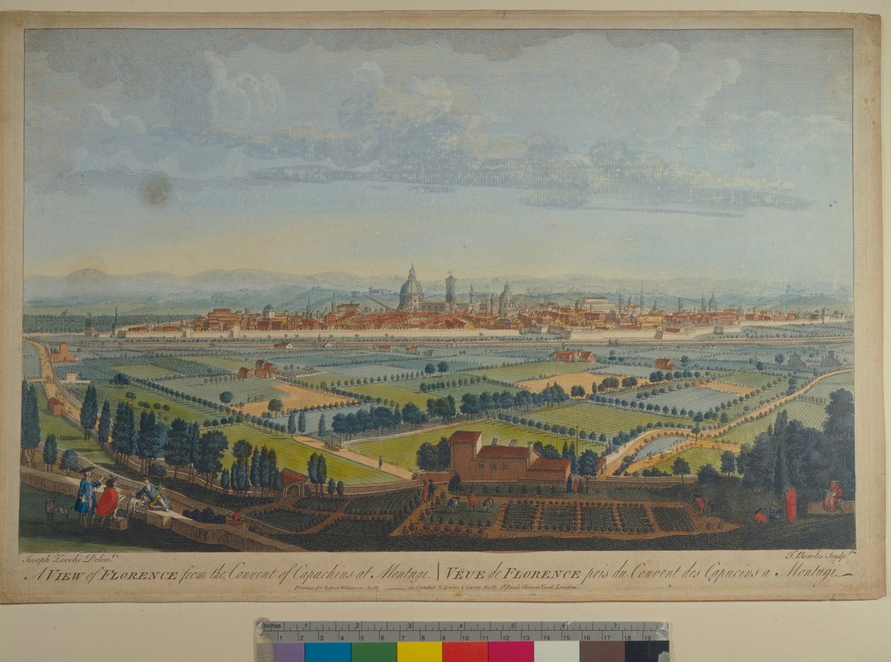 Uma vista de Florença do Covent of Capuchins em Montughi, gravado por John Bowles (fl.1724-1756) de Giuseppe Zocchi