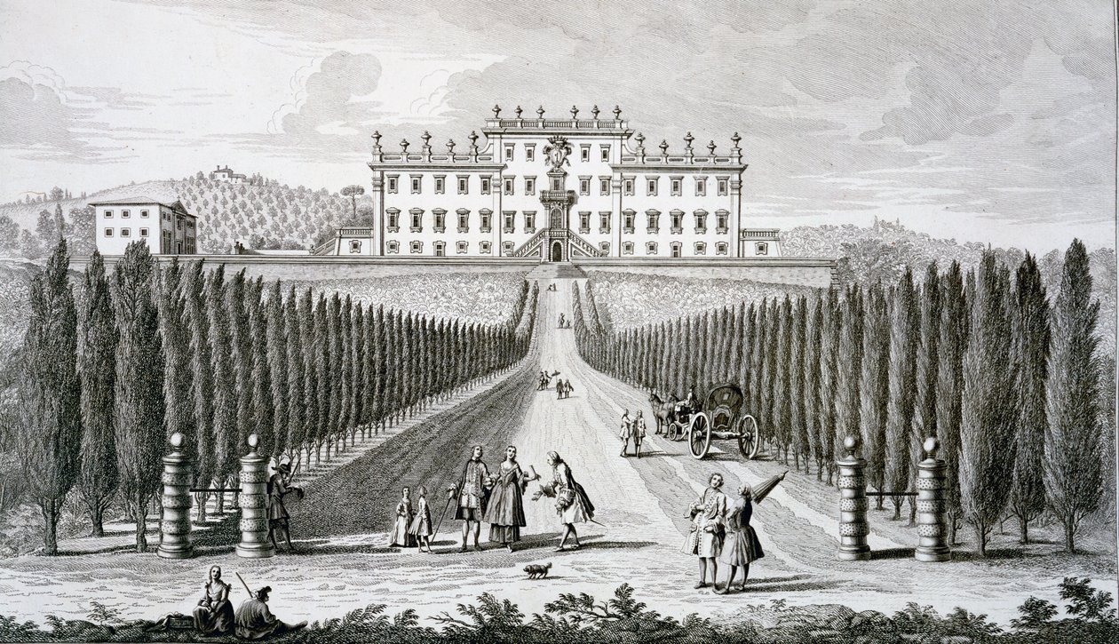 Vista da Villa del Castel &39;Pulci, sede do Riccardi Marchese, de&39; Views of Tuscany &39;por Giuseppe Bouchard, publicado 1744-57 de Giuseppe Zocchi