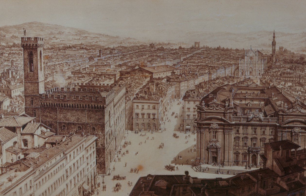 Vista, de, piazza di san firenze, e, piazza, santa croce, florença de Giuseppe and Sanesi, Nicola Poggi