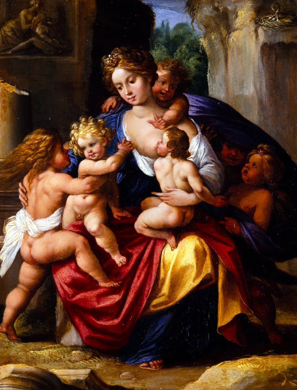 Caridade (óleo sobre metal) de Giuseppe (1568 1640) Cesari