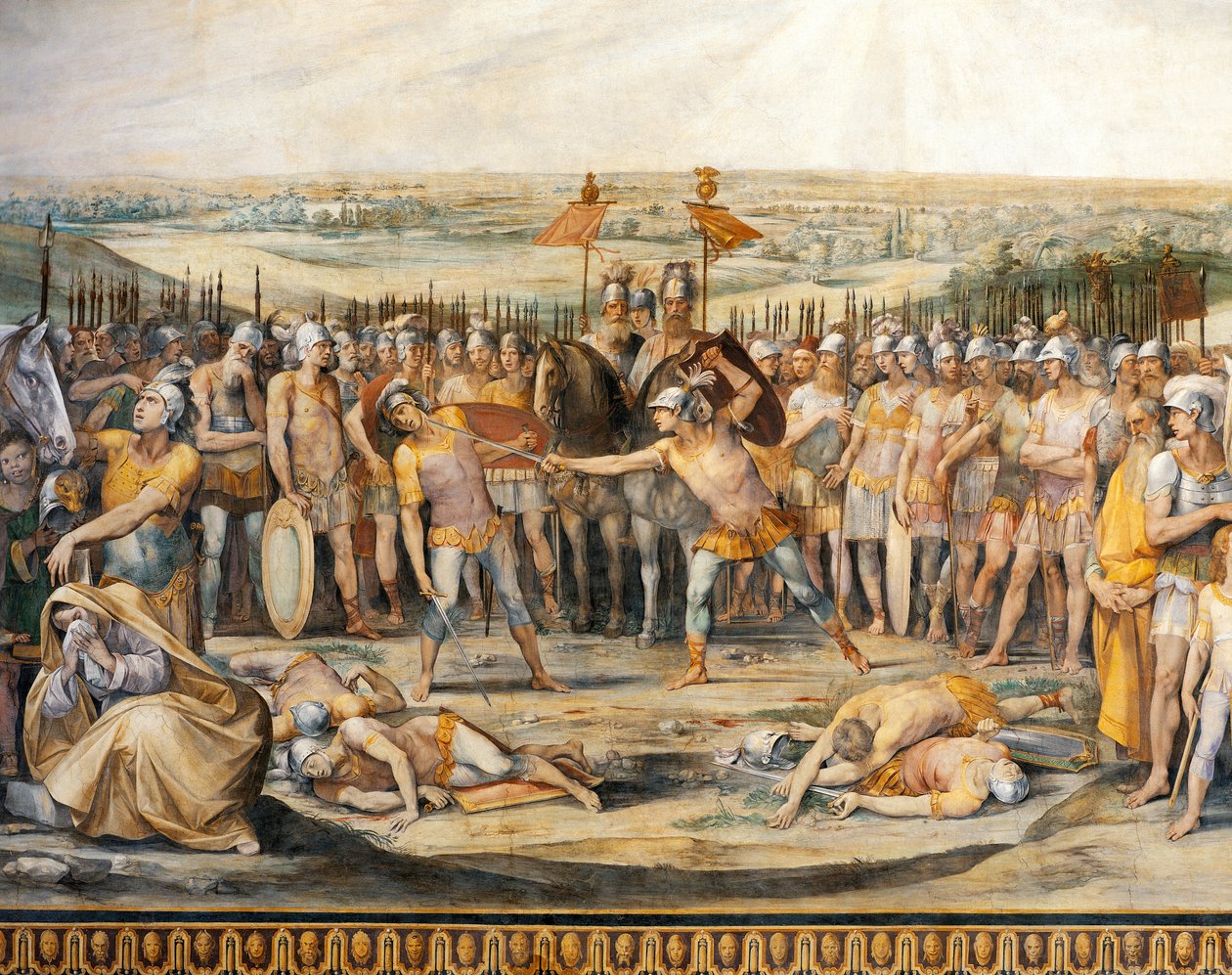 Combate entre Horatii e Curiatii, de Giuseppe Cesari (1568-1640), fresco, Salão de Horatii e Curiatii, Palácio dos Conservatórios, Roma, Reino Romano, Itália de Giuseppe Cesari
