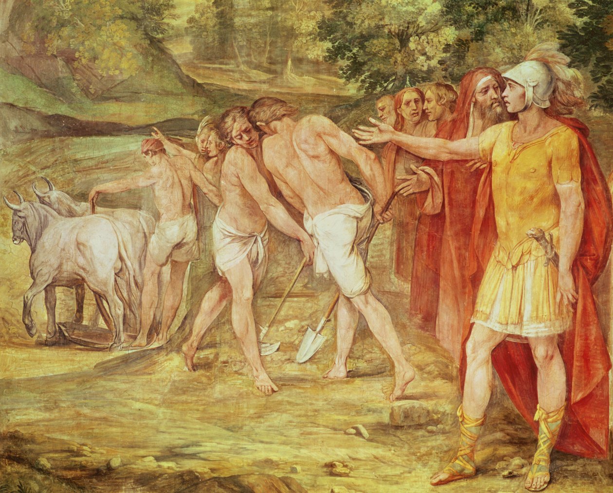 Romulus marcando os limites de Roma, da Sala dei Horatii e Curatii (fresco) de Giuseppe Cesari