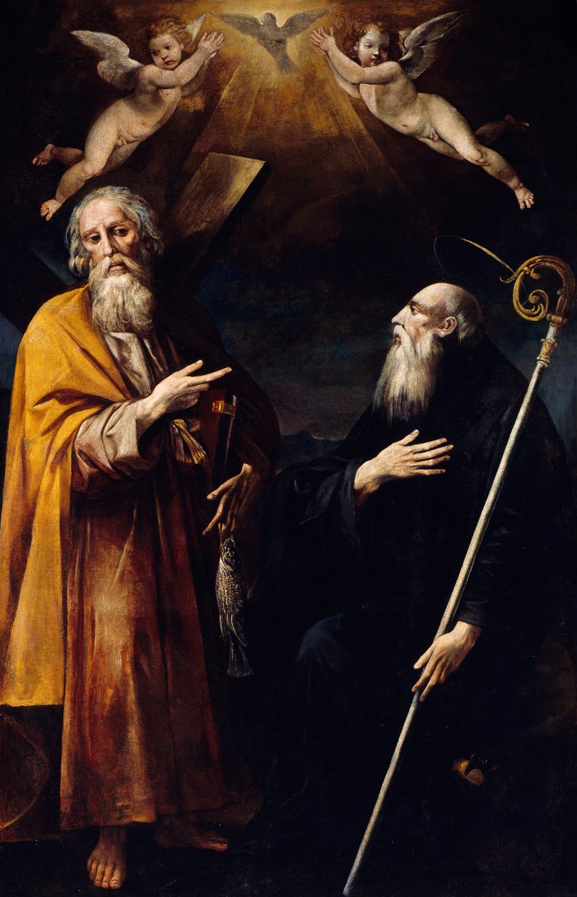Santos André e Bento com o Espírito Santo acima deles e dois putti adorando, por Giuseppe Cesari chamado Cavalier d