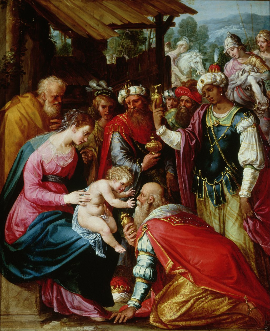 A Adoração dos Reis Magos (óleo sobre painel) de Giuseppe Cesari