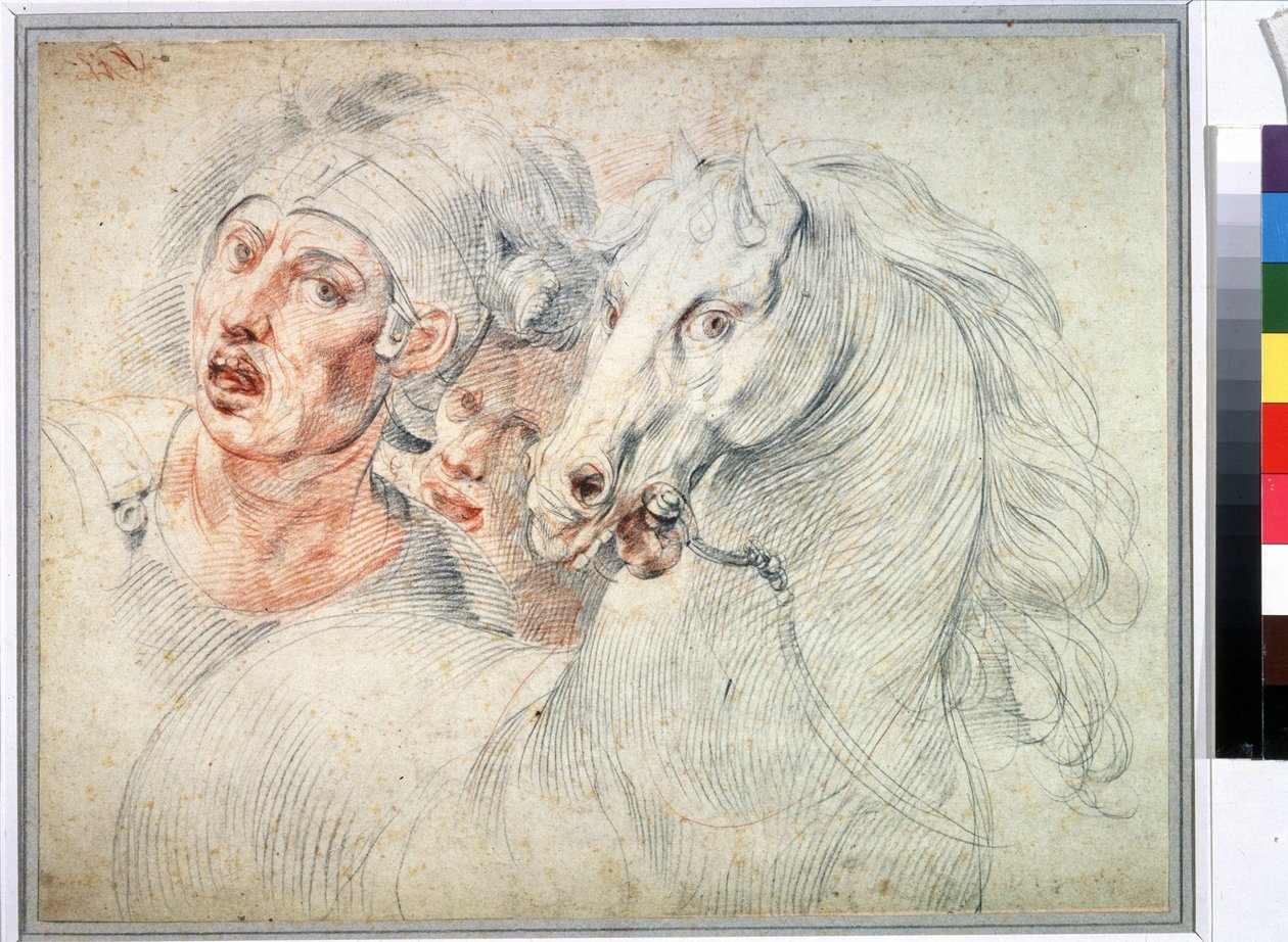 Estudo de um cavalo e dois soldados. Sanguine de Giuseppe Cesari (1568-1640) Museu Pushkin do século XVII, Moscovo de Giuseppe Cesari