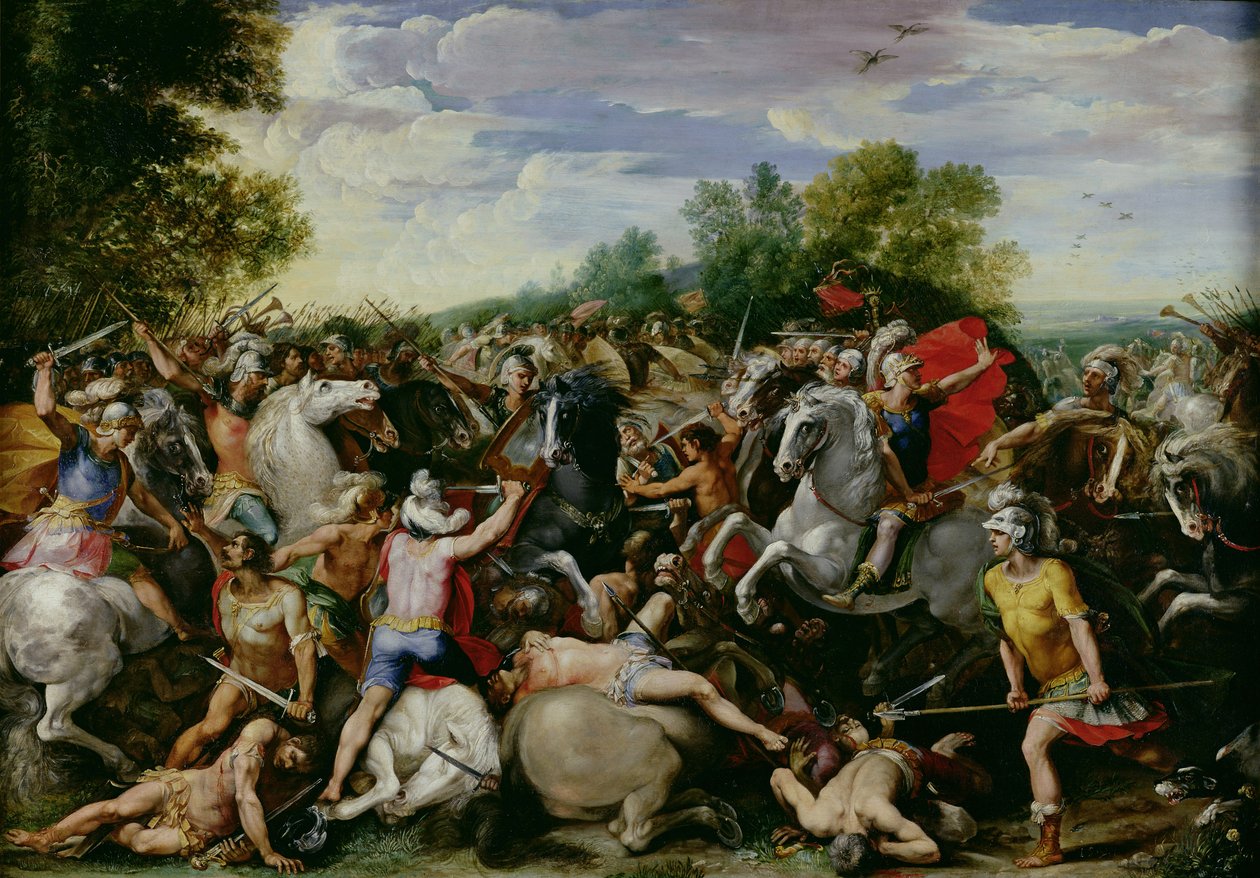 A vitória de Tullus Hostilius (672-640 aC) sobre as forças de Veii e Fidenae (óleo no painel) de Giuseppe (1568 1640) Cesari