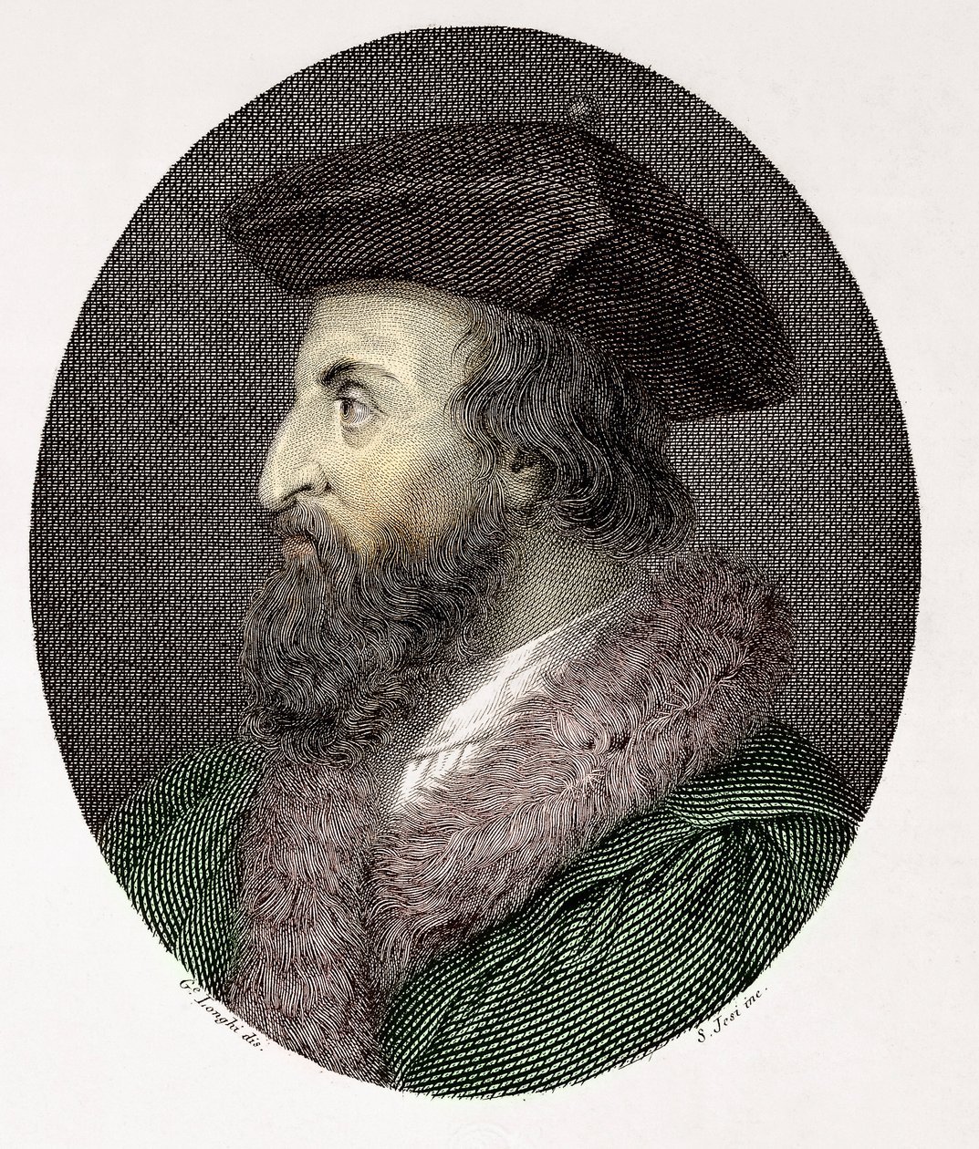 Retrato do médico, poeta e humanista italiano Girolamo Fracastoro (Hieronymus Fracastorius ou Jerome Fracastor) (1478/83-1553) Gravura Colecção Privada de Giuseppe (after) Longhi
