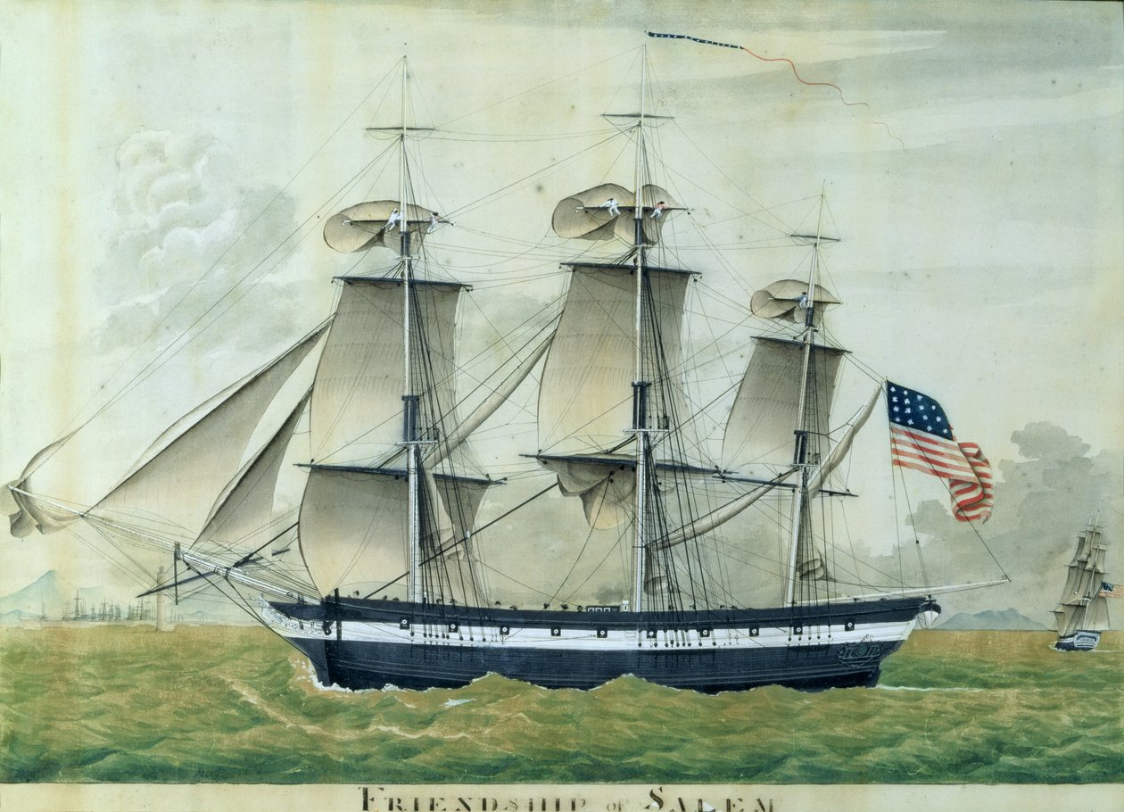 USS "Friendship" de Salem (litografia a cores) de Giuseppe (attr. to) Fedi