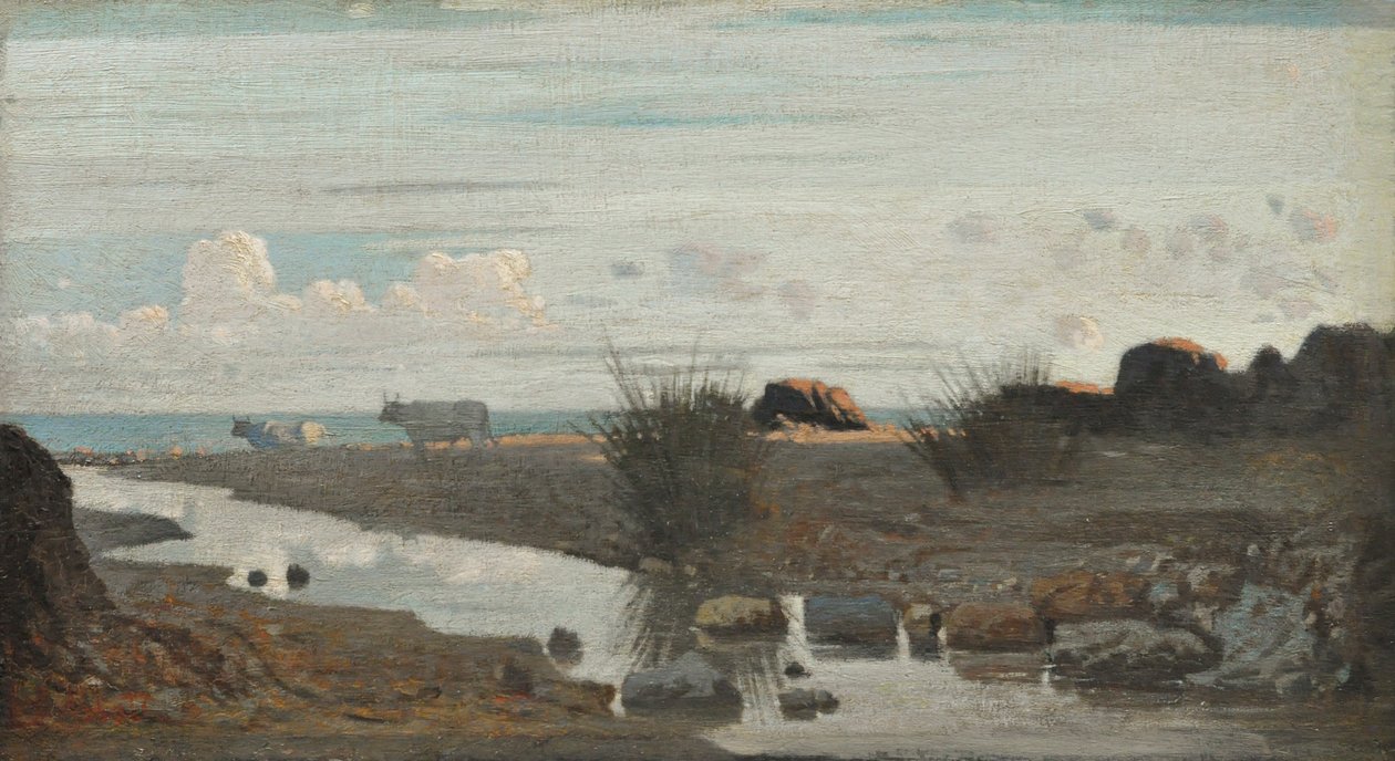 Lido com bois a pastar, c.1862-63 (óleo sobre painel) de Giuseppe Abbati