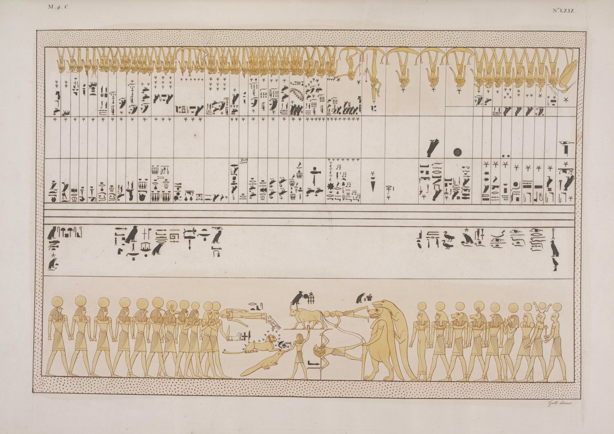 O Grande Zodíaco, da Tumba de Menephtah I, Biban-el-Moluk, Nubia, ilustração de "The Monumnents of Egypt and Nubia ..." por Ippolito Rosellini de Giuseppe Angelelli