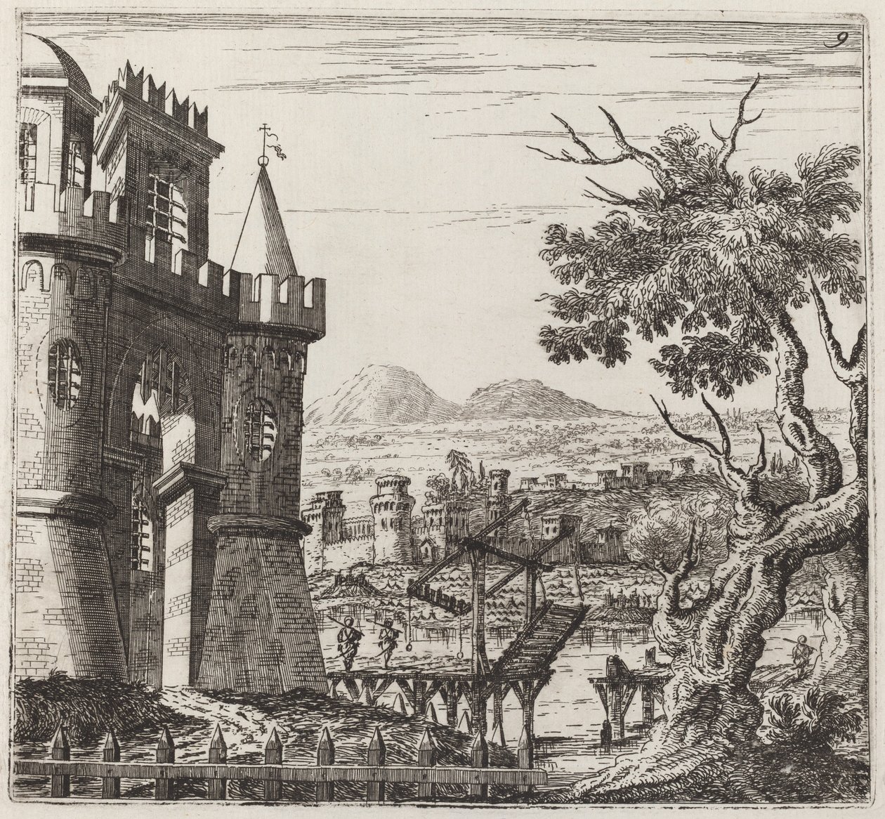 Paisagem com um castelo e uma ponte levadiça de Giuseppe Antonio Landi