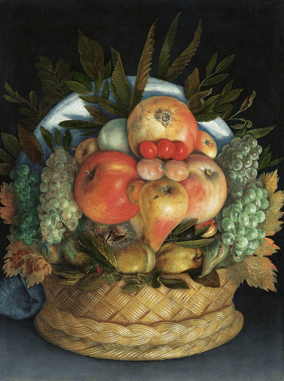 Retrato antropomórfico reversível de um homem composto por frutas de Giuseppe Arcimboldo
