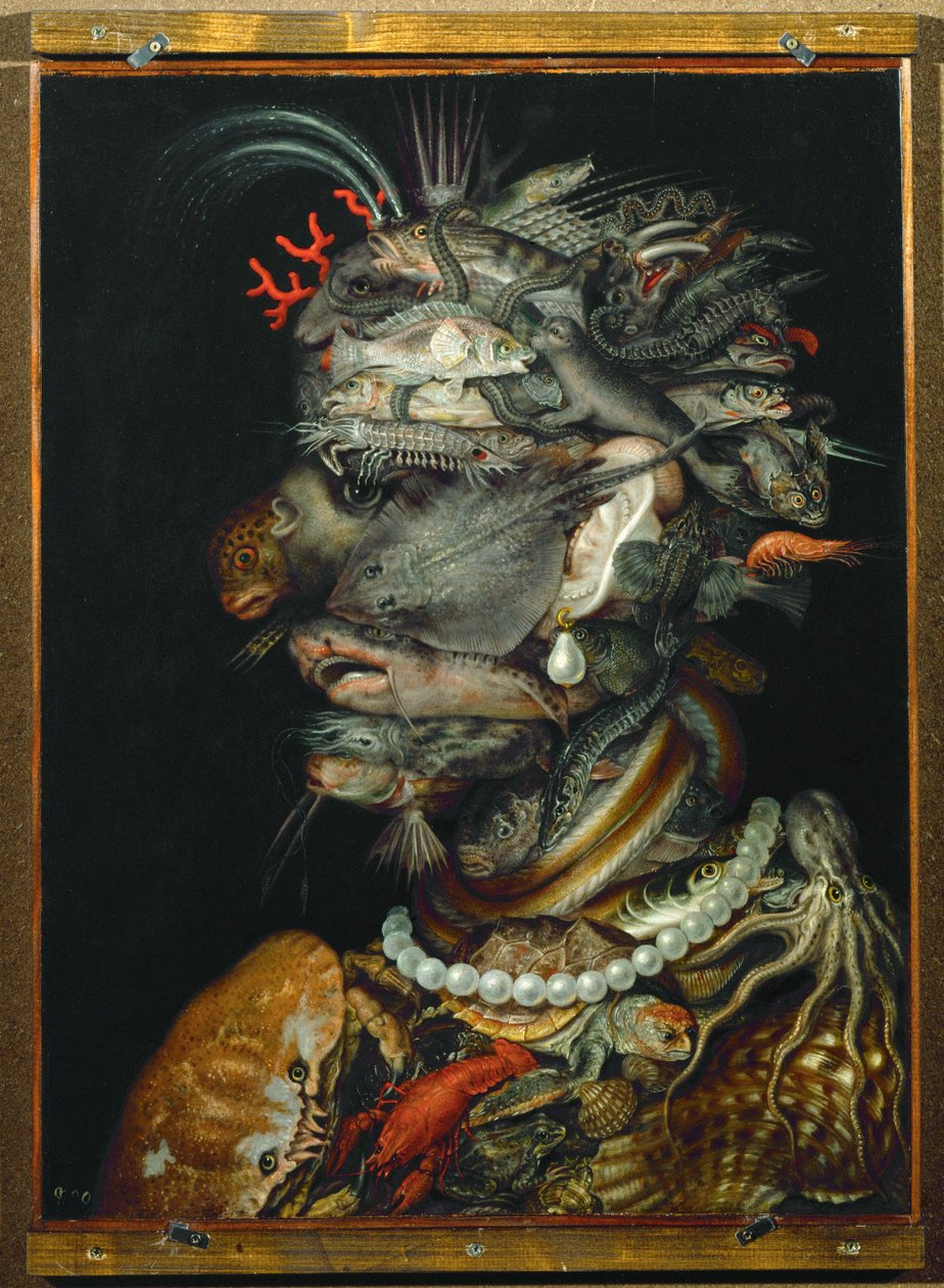 Água, alegoria (pintura sobre madeira de tília) de Giuseppe Arcimboldo