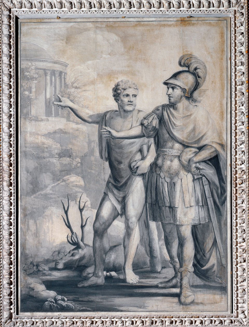 Virtude mostra ao herói o templo da glória (Desenho monocromático de Giuseppe Bacigalupo