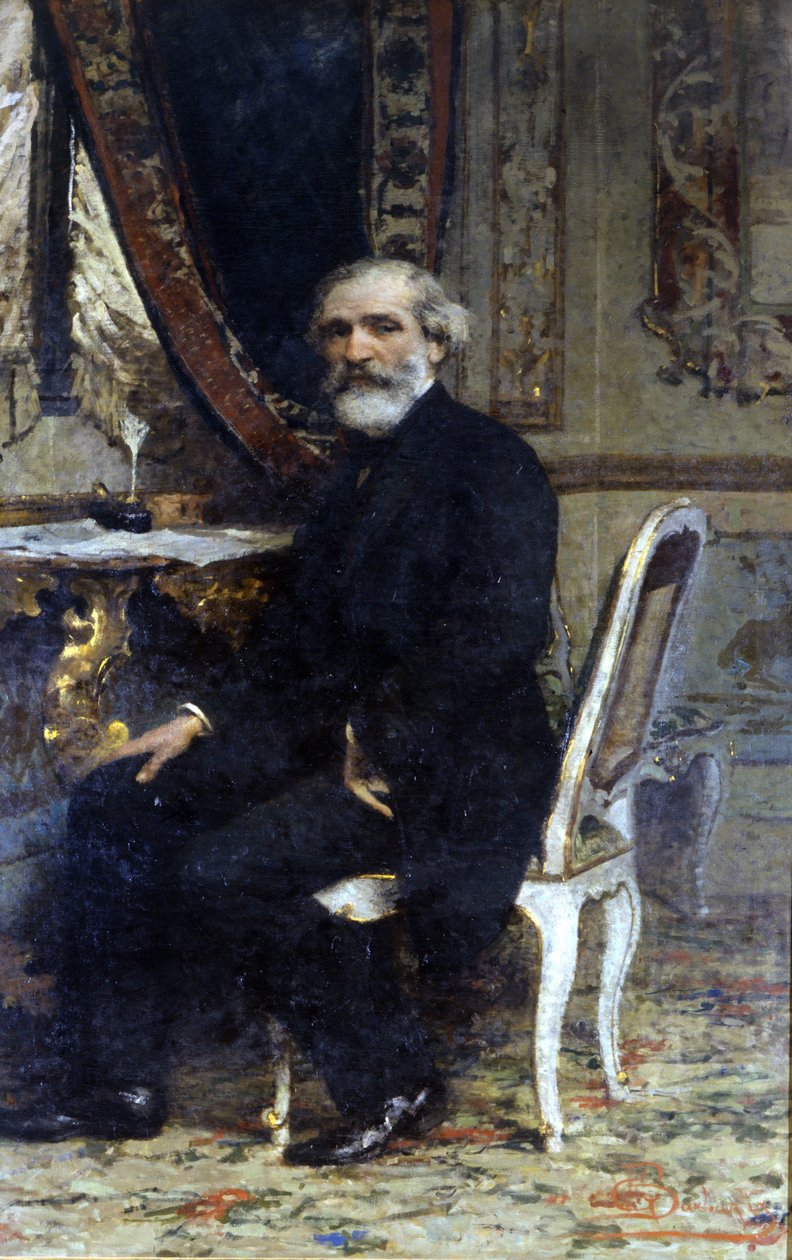 Retrato de Giuseppe Verdi, compositor italiano (1813-1901). Pintura de Barbaglia. Grande Hotel e Milão de Giuseppe Barbaglia