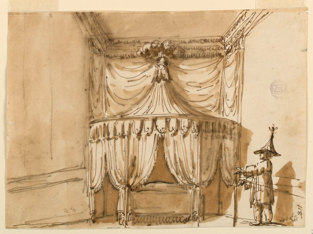 Alcova da cama com uma figura de Giuseppe Barberi