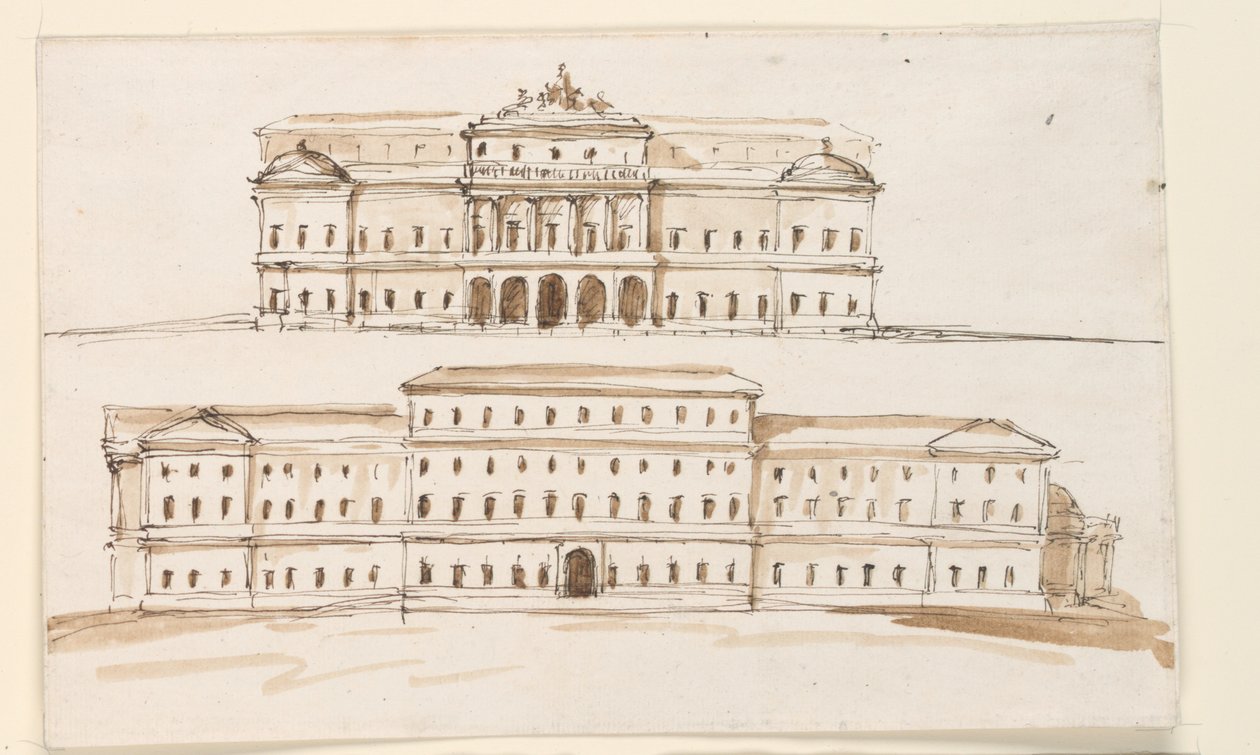 Duas elevações da parte central de um palácio de Giuseppe Barberi