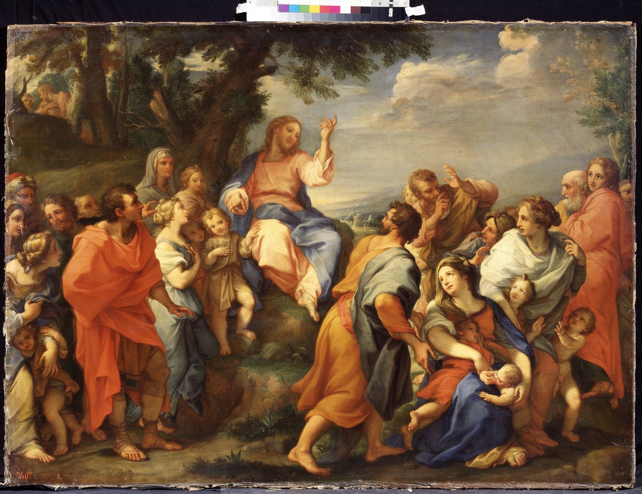 ""O Sermão da Montanha: Jesus Cristo prega diante de todos os seus discípulos"" Pintura de Giuseppe Bartolomeo Chiari (1654-1727) Museu de Arte Mikhail Kroshitsky, Sevastopol (Sevastopol) Ucrânia de Giuseppe Bartolomeo Chiari
