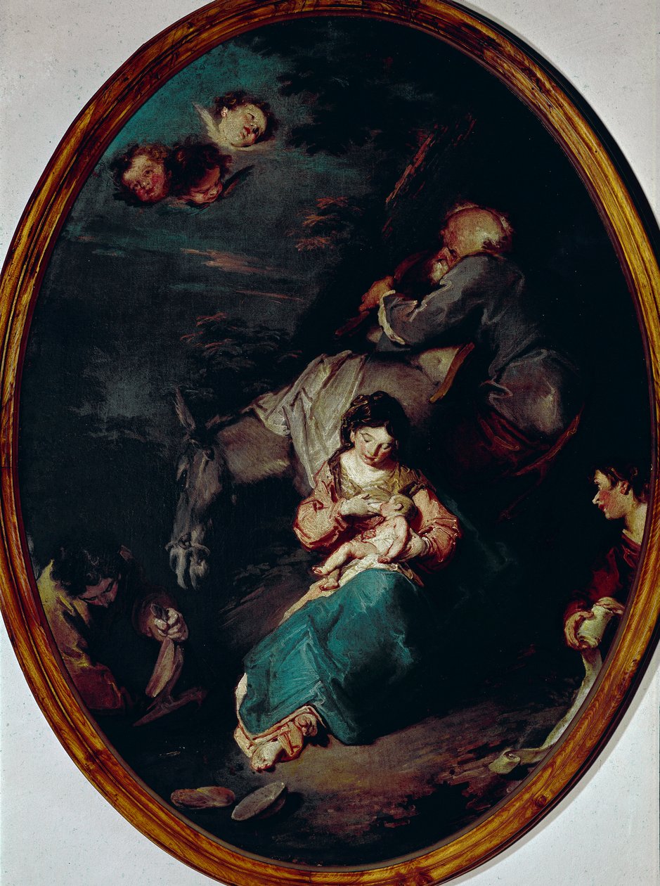 Descanse na fuga para o Egito Pintura de Giuseppe Bazzani de Giuseppe Bazzani