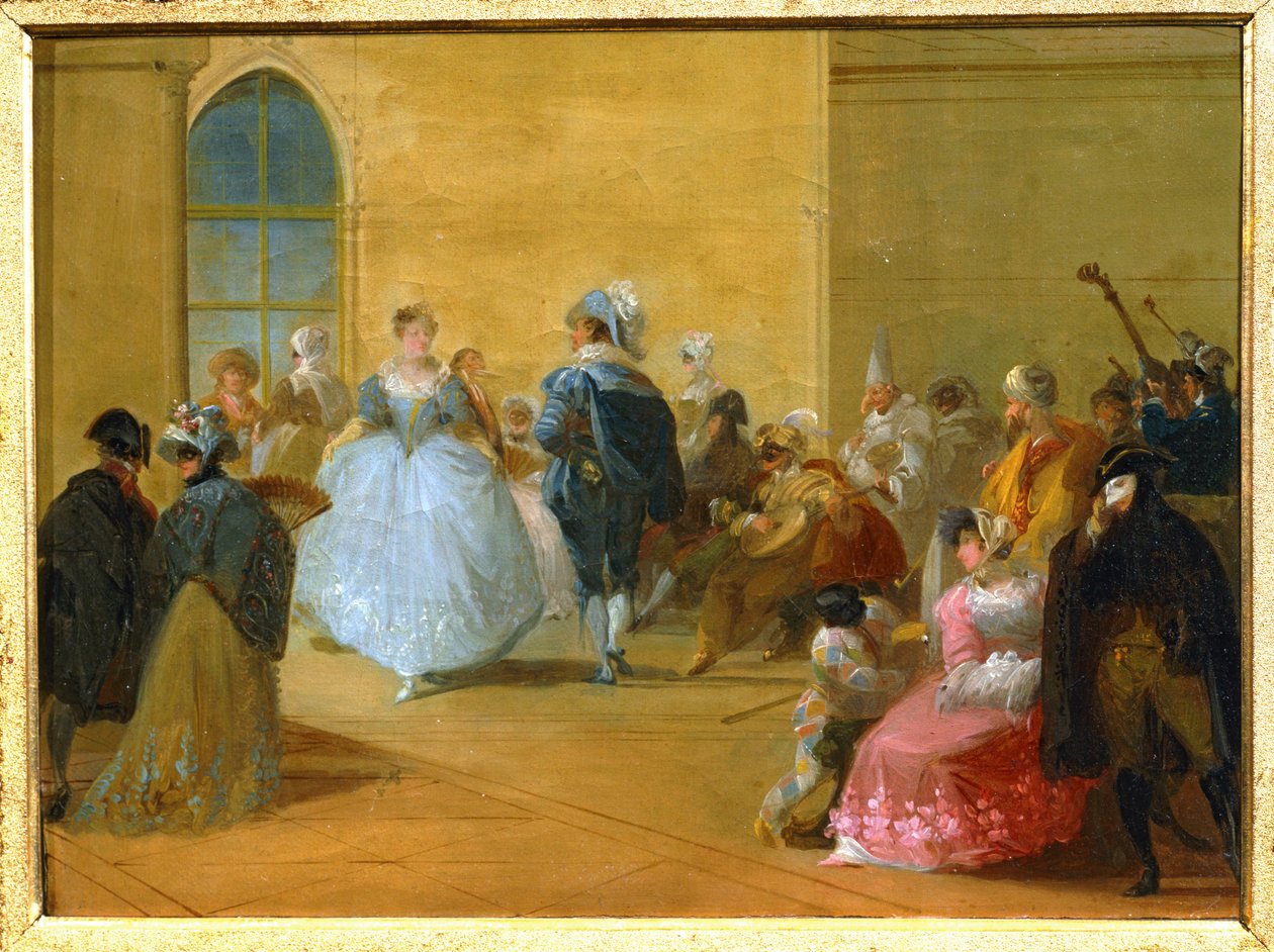 Um baile de máscaras veneziano ... (pintura sobre tela) de Giuseppe Bernardino Bison