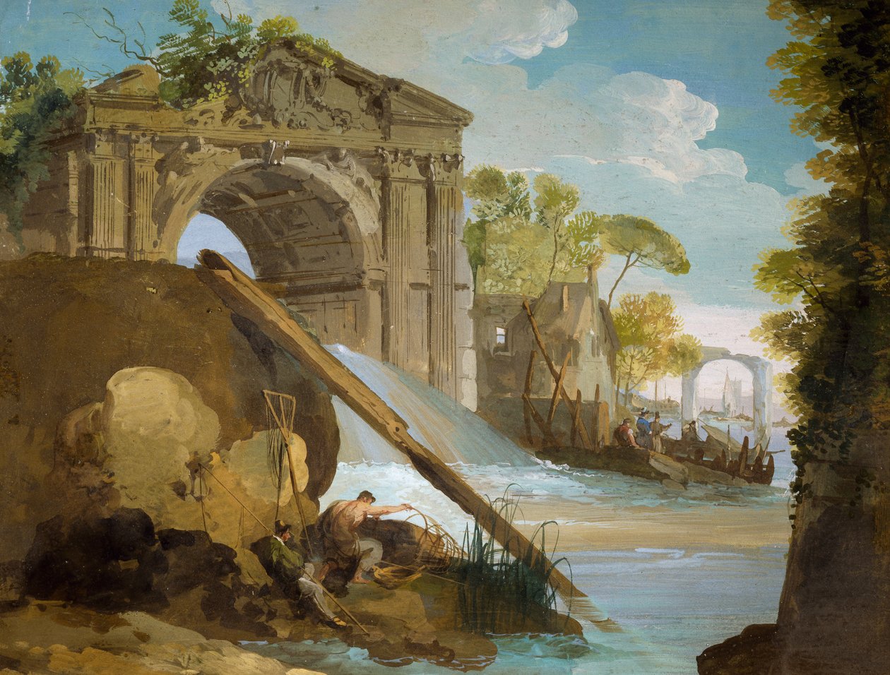 Vista imaginária: Rio com pescadores e ruínas, por Giuseppe Bernardino Bison (1762-1844) de Giuseppe Bernardino Bison