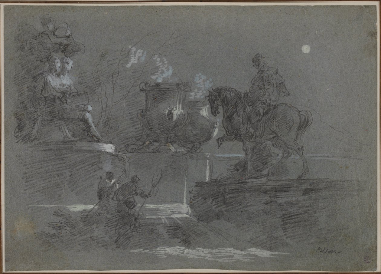 Escultura Monumental em um Parque ao Luar, c. 1842 de Giuseppe Bernardino Bison