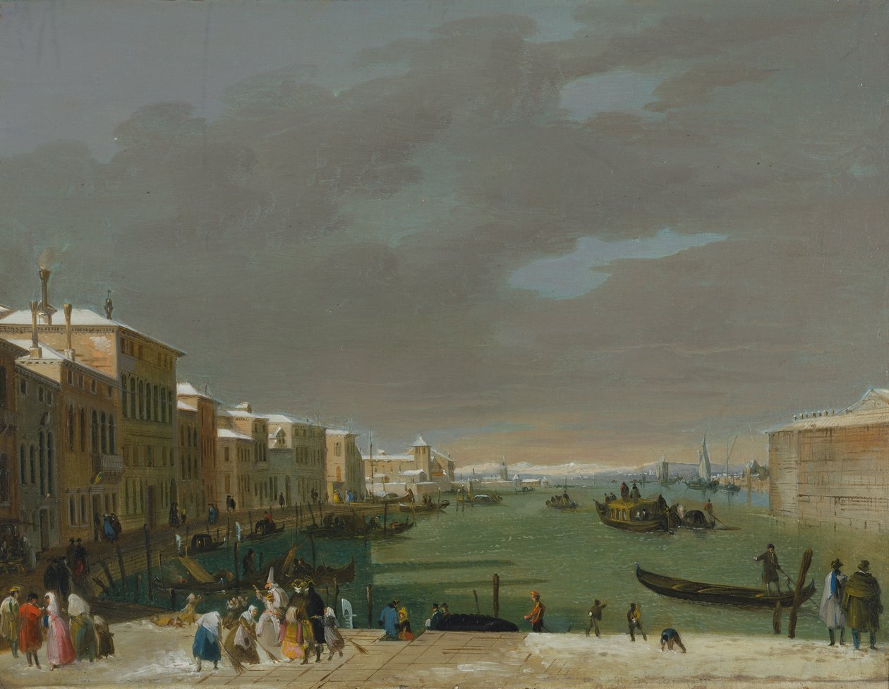 Veneza com neve e máscaras de Giuseppe Bernardino Bison
