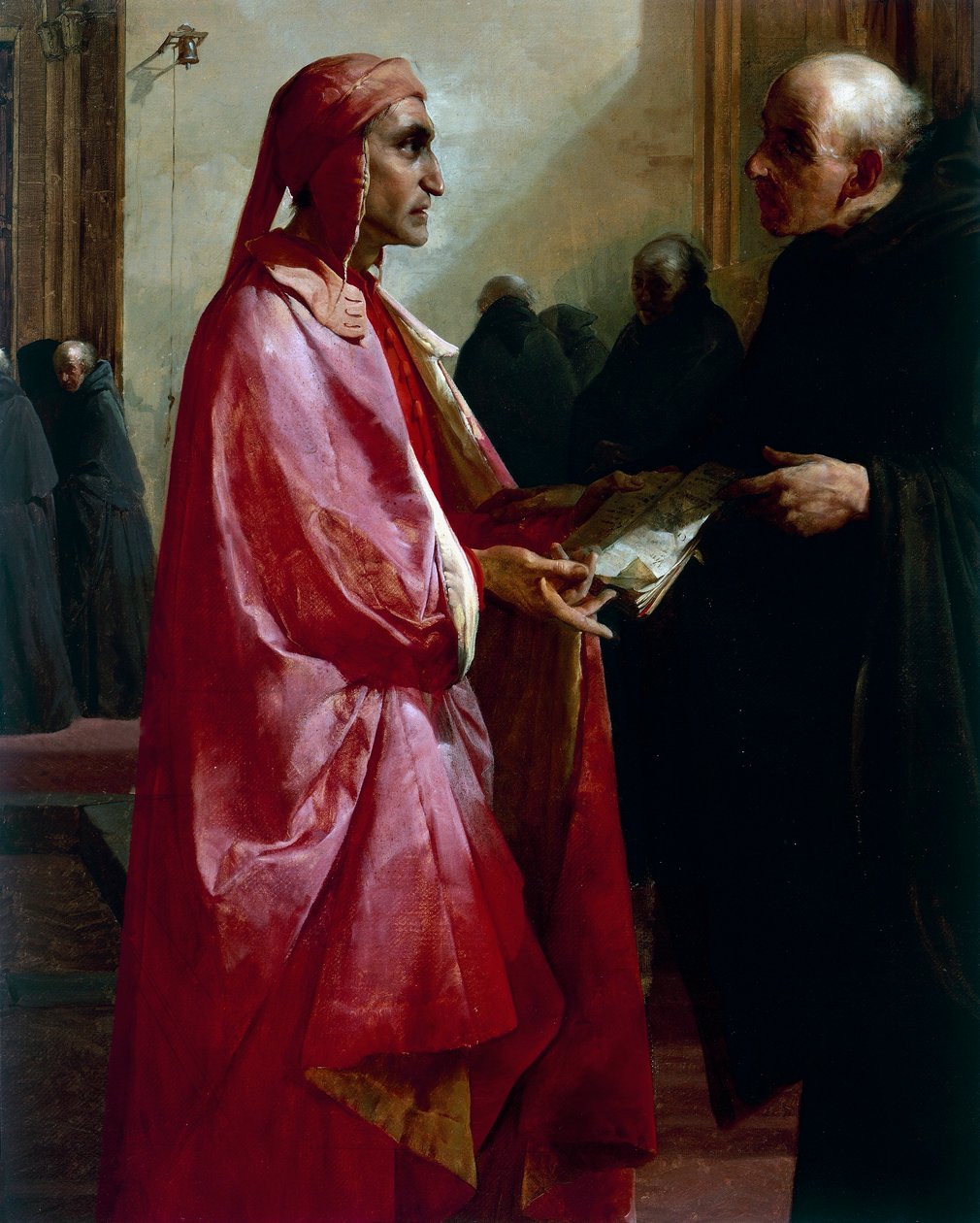 Reunião entre Dante (1265-1321) e Fra Ilario de Giuseppe Bertini
